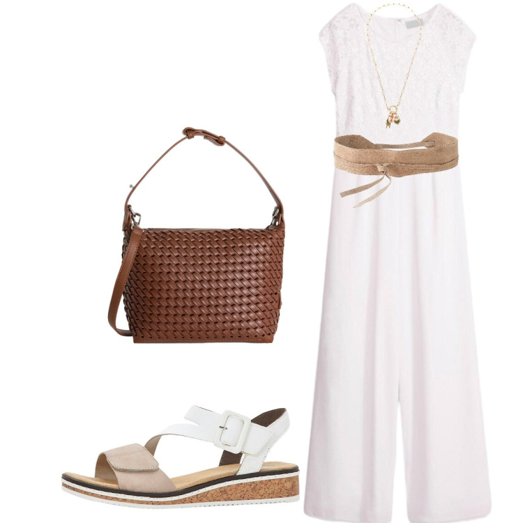 Outfit donna - Total look #2423054. Stile Trendy per Ufficio. Abbinamento con tute, cinture, sandali, borse a spalla, ciondoli.