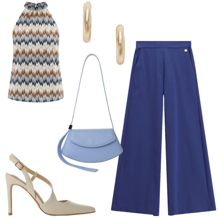Outfit donna - Total look #2423100. Stile Chic per Cerimonia. Abbinamento con pantaloni a palazzo, décolleté, borse a spalla, canottiere, orecchini.