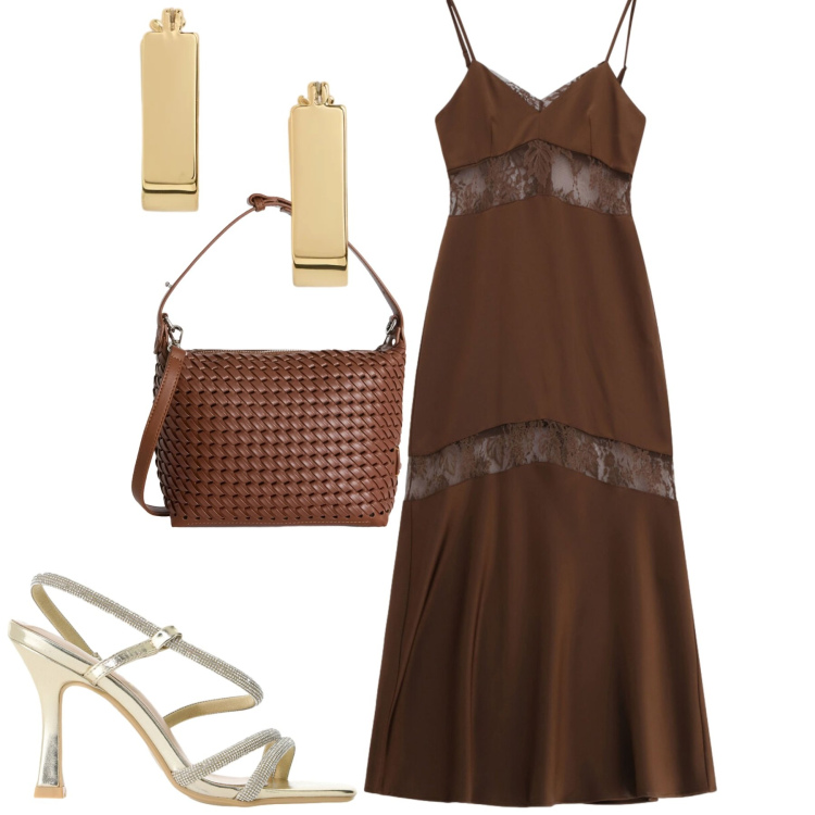 Outfit donna - Imperial. Stile Casual chic per Tutti i giorni. Abbinamento con borse a spalla, vestiti lunghi, sandali col tacco, orecchini.