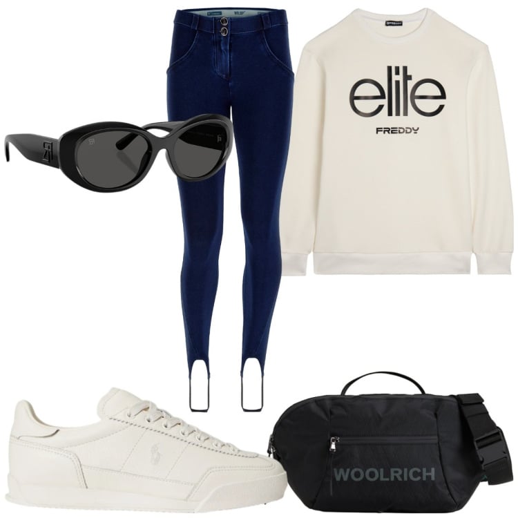 Outfit donna - Total look #2423153. Stile Basic per Sport. Abbinamento con felpe, jeggings, borse a tracolla, occhiali da sole, sneakers.