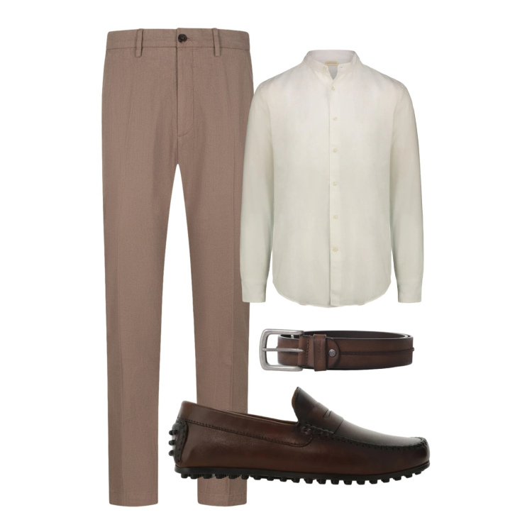 Outfit uomo - Minimal. Stile Casual per Tutti i giorni. Abbinamento con camicie, pantaloni, scarpe stringate, cinture.