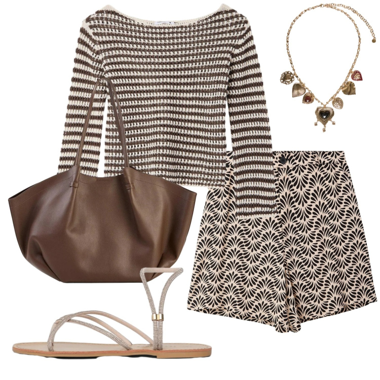Outfit donna - Total look #2423183. Stile Basic per Tutti i giorni. Abbinamento con shopping bag, sandali, maglieria, shorts, collane.