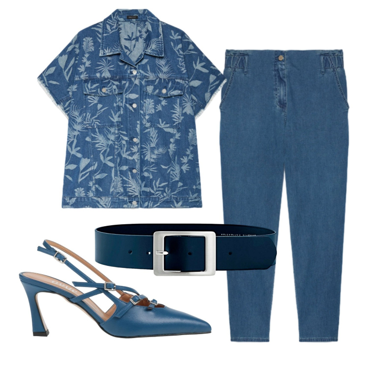Outfit donna - Total look #2423194. Stile Casual per Ufficio. Abbinamento con décolleté, cinture, jeans, camicie a manica corta.