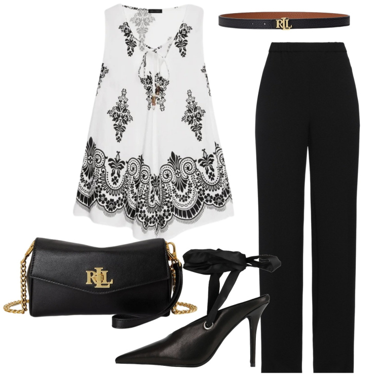 Outfit donna - Total look #2423199. Stile Chic per Serata fuori. Abbinamento con pantaloni, décolleté, canottiere, cinture, portafogli.