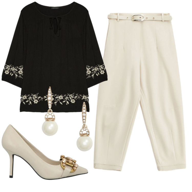 Outfit donna - Total look #2423202. Stile Romantica per Serata fuori. Abbinamento con décolleté, pantaloni, bluse, orecchini.