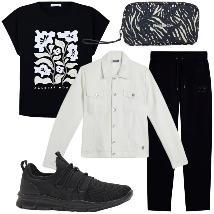 Outfit donna - Nero versatile. Stile Casual per Tutti i giorni. Abbinamento con sneakers, t-shirt, giacche, pantaloni, valigie.