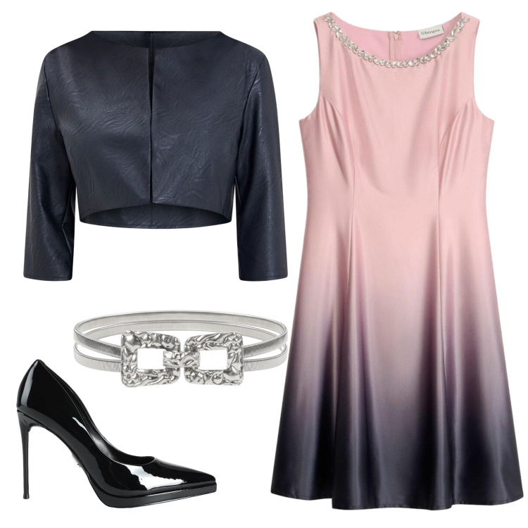Outfit donna - Total look #2423215. Stile Trendy per Serata fuori. Abbinamento con décolleté, vestiti corti, bolero, cinture.