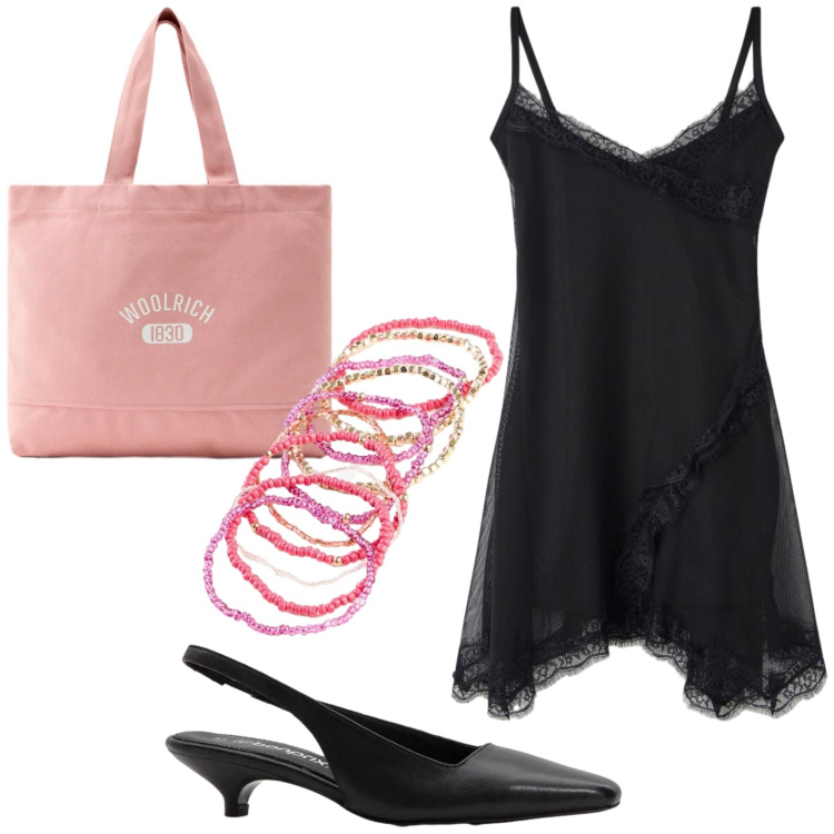Outfit donna - Abito con pizzo. Stile Casual per Serata fuori. Abbinamento con décolleté, braccialetti, vestiti corti, borse tote.