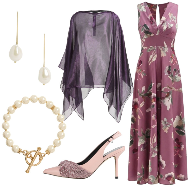 Outfit donna - Total look #2423352. Stile Chic per Cerimonia. Abbinamento con décolleté, cappotti, vestiti lunghi, collane, orecchini.