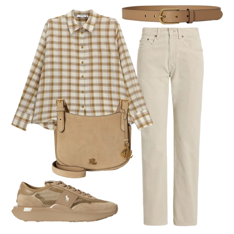 Outfit donna - Total look #2423360. Stile Casual per Tutti i giorni. Abbinamento con camicie, sneakers, borse a tracolla, cinture, pantaloni.