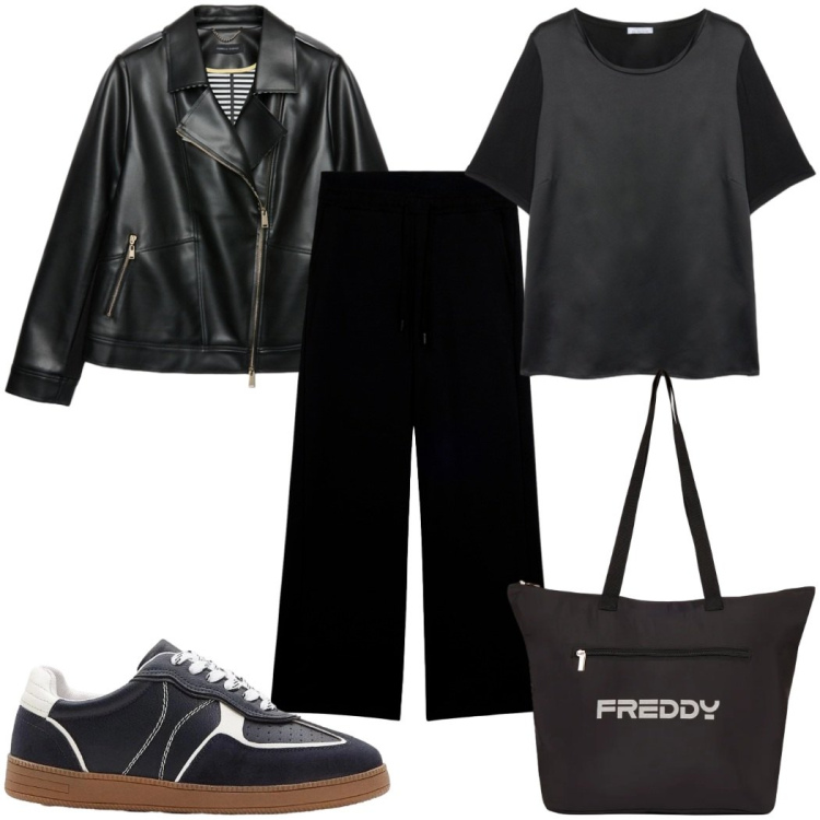 Outfit donna - Total look #2423398. Stile Basic per Tutti i giorni. Abbinamento con sneakers, blazer, t-shirt, pantaloni, shopping bag.