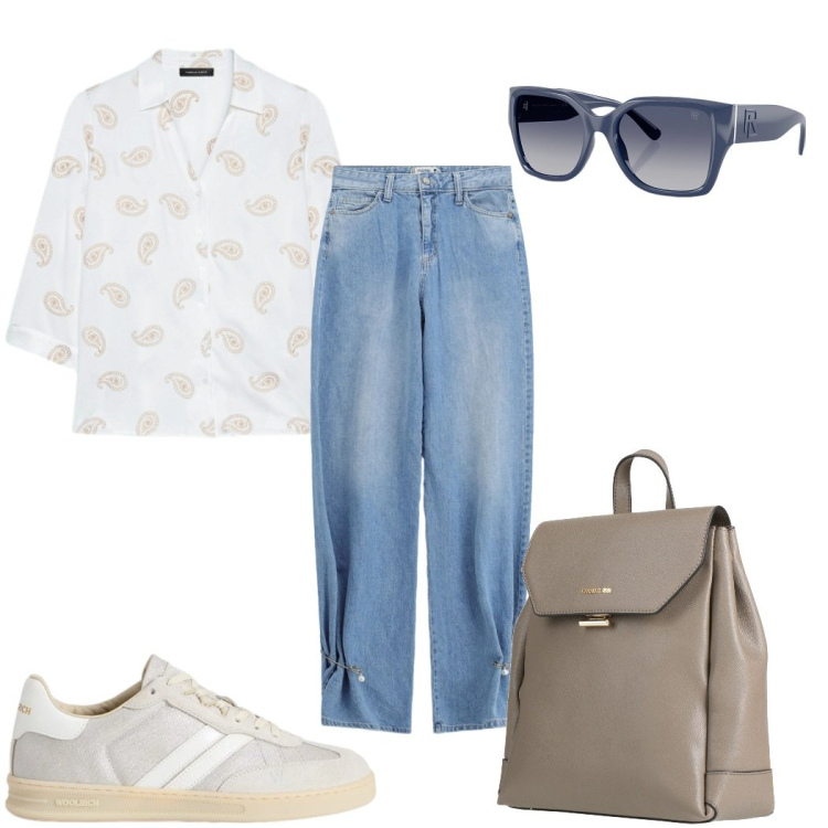 Outfit donna - Total look #2423400. Stile Casual per Tutti i giorni. Abbinamento con zaini, jeans, sneakers, camicie, occhiali da sole.