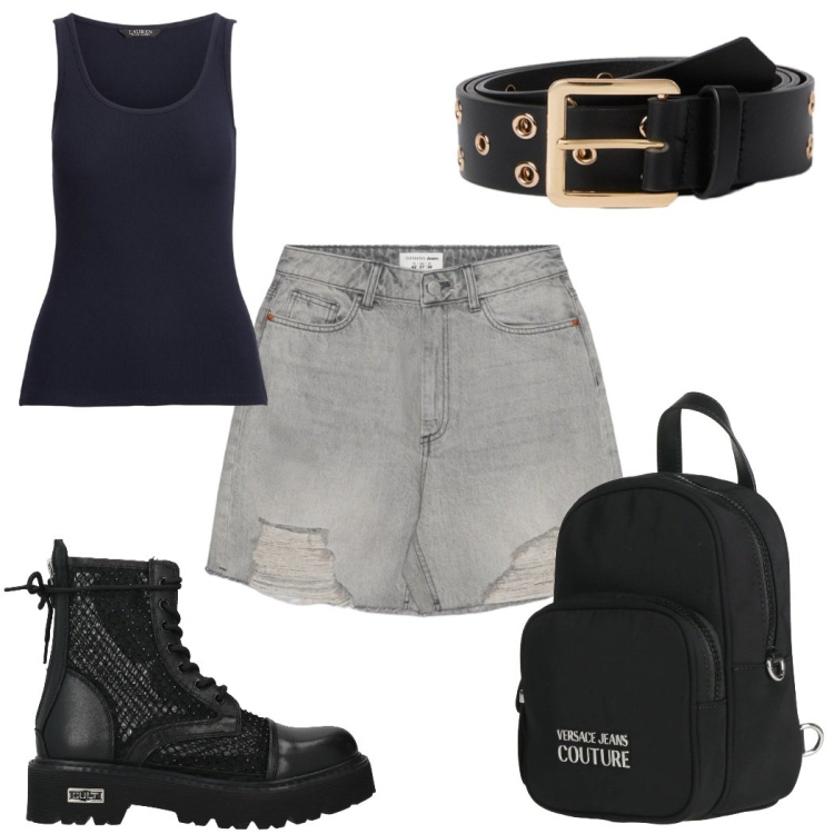 Outfit donna - Total look #2423401. Stile Military per Tutti i giorni. Abbinamento con zaini, anfibi, shorts, cinture, canottiere.