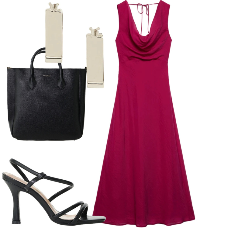 Outfit donna - Giugno. Stile Casual chic per Tutti i giorni. Abbinamento con vestiti lunghi, borse a tracolla, sandali col tacco, orecchini.