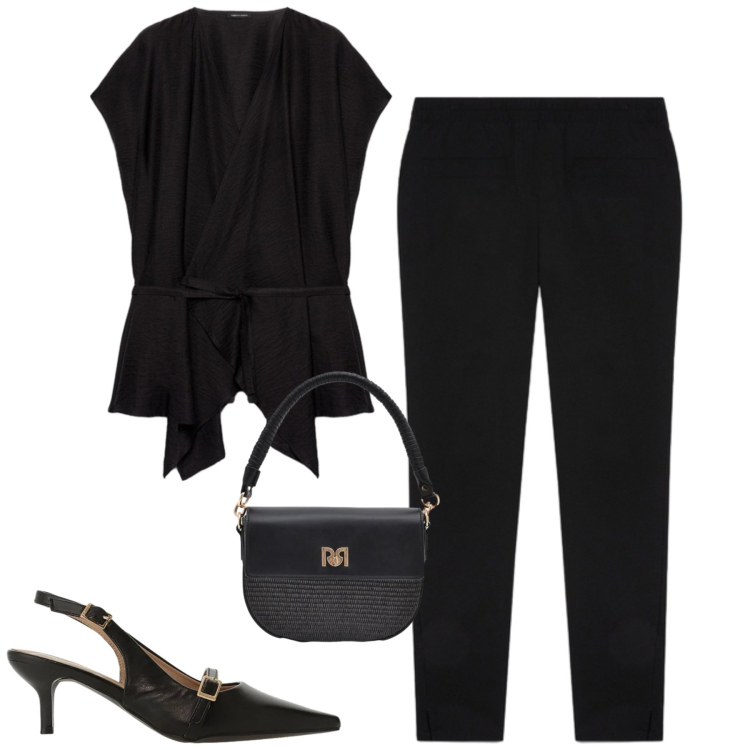 Outfit donna - Black. Stile Casual chic per Tutti i giorni. Abbinamento con sandali col tacco, borse a spalla, caftani, pantaloni skinny.