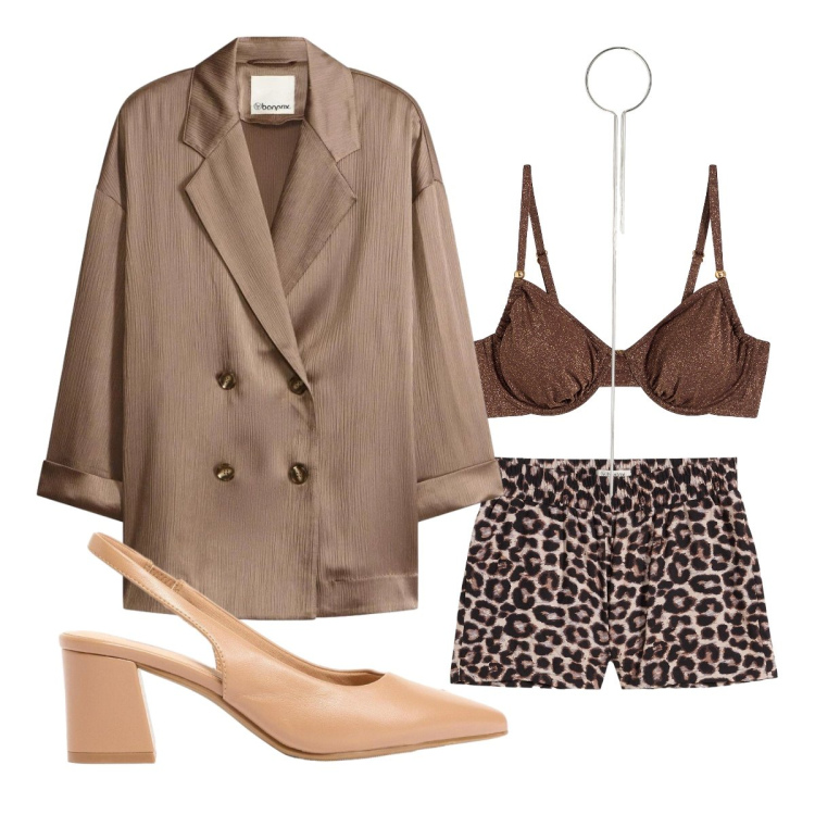 Outfit donna - Giugno. Stile Glamour per Serata fuori. Abbinamento con shorts, décolleté, bikini, blazer, collane.