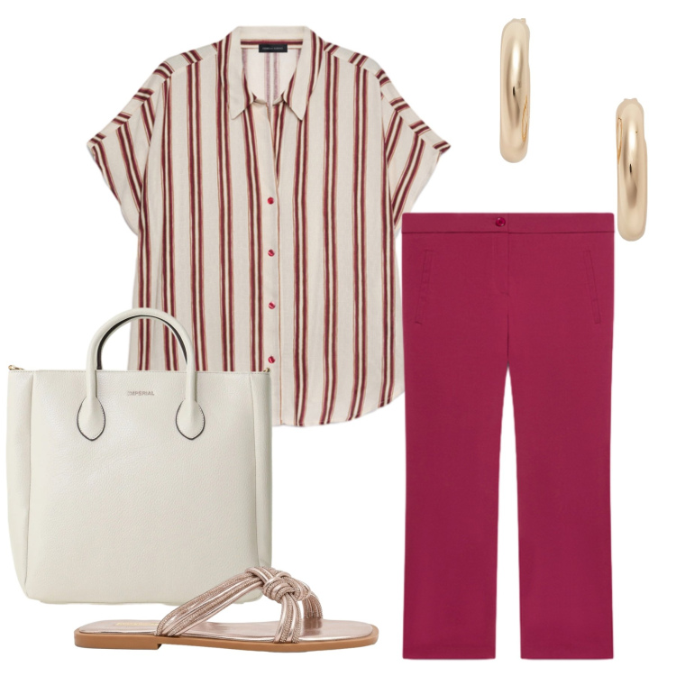 Outfit donna - Total look #2423416. Stile Casual chic per Tutti i giorni. Abbinamento con borse a tracolla, sandali, camicie a manica corta, pantaloni, orecchini.