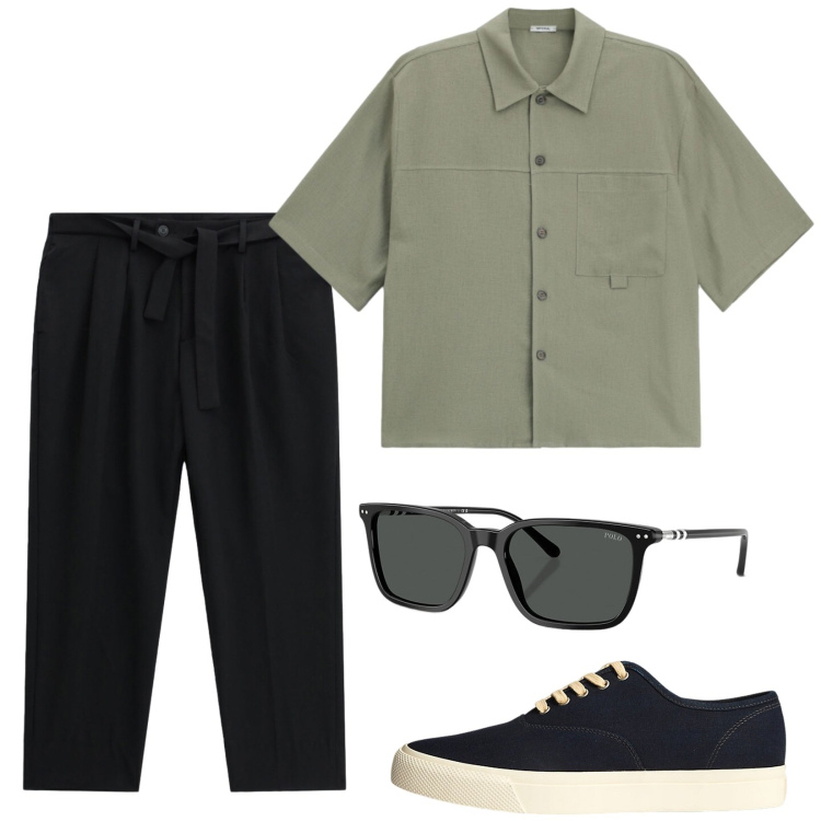 Outfit uomo - Total look #2423425. Stile Trendy per Tutti i giorni. Abbinamento con sneakers, occhiali da sole, camicie a manica corta, pantaloni chino.