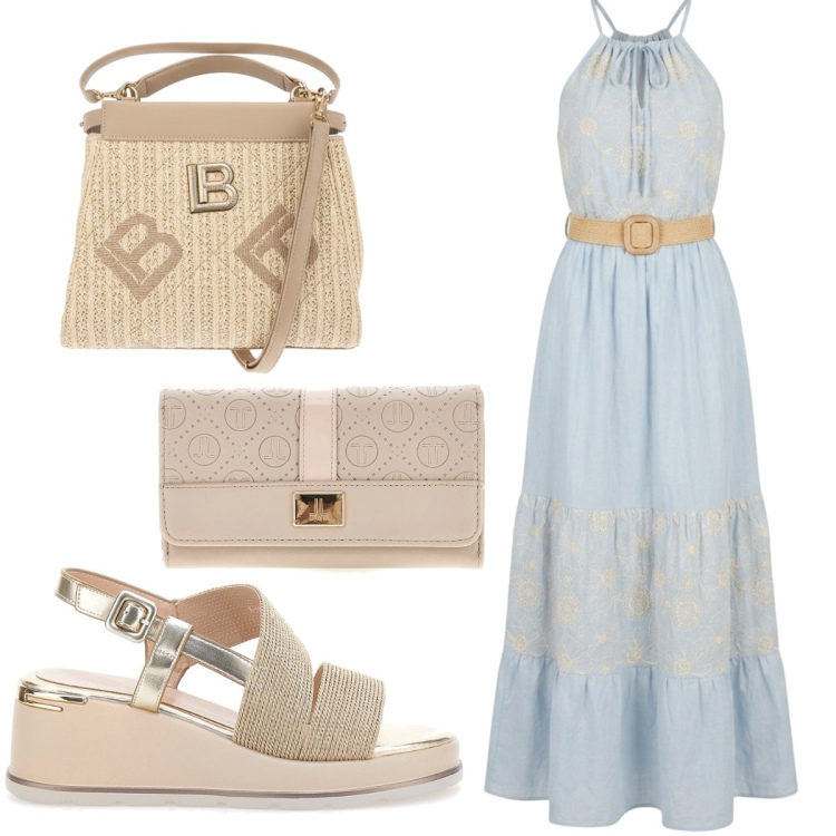 Outfit donna - Il vestito per ogni situazione. Stile Romantica per Tutti i giorni. Abbinamento con vestiti lunghi, sandali col tacco, portafogli, borse a tracolla.