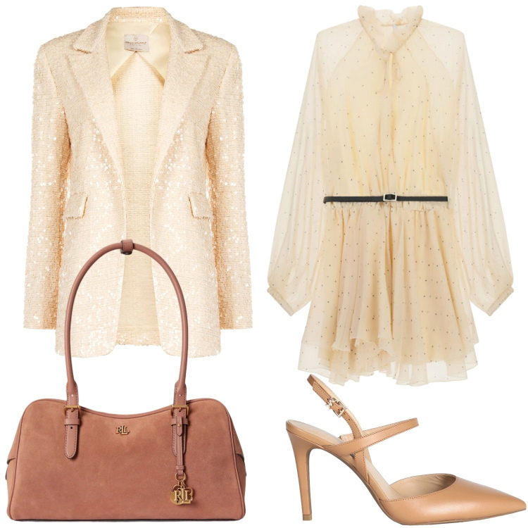 Outfit donna - Atmosfera romantica. Stile Romantica per Cerimonia. Abbinamento con décolleté, vestiti corti, blazer, borse a mano.