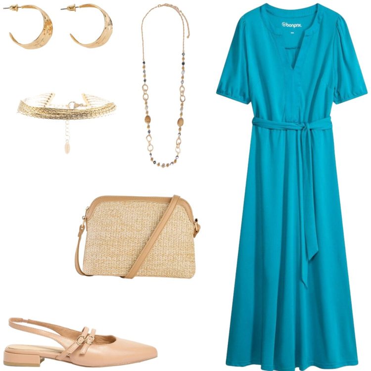 Outfit donna - Minimal ed elegante. Stile Minimal per Serata fuori. Abbinamento con vestiti midi/longuette, ballerine, orecchini, borse a tracolla, braccialetti, collane.