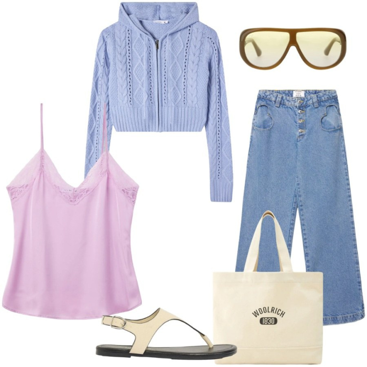 Outfit donna - Total look #2423490. Stile Casual chic per Tutti i giorni. Abbinamento con infradito, canottiere, cardigans, jeans, occhiali da sole, borse tote.