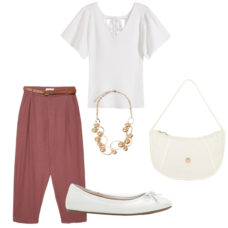 Outfit donna - Total look #2423496. Stile Basic per Ufficio. Abbinamento con ballerine, bluse, pantaloni chino, borse a mano, collane.