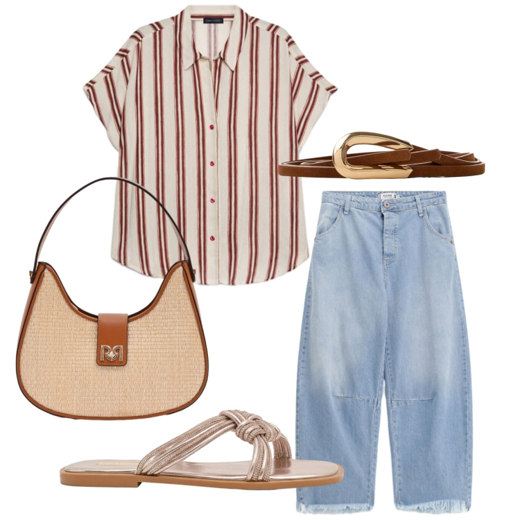 Outfit donna - Total look #2423521. Stile Basic per Tutti i giorni. Abbinamento con cinture, jeans, sandali, borse a spalla, camicie a manica corta.