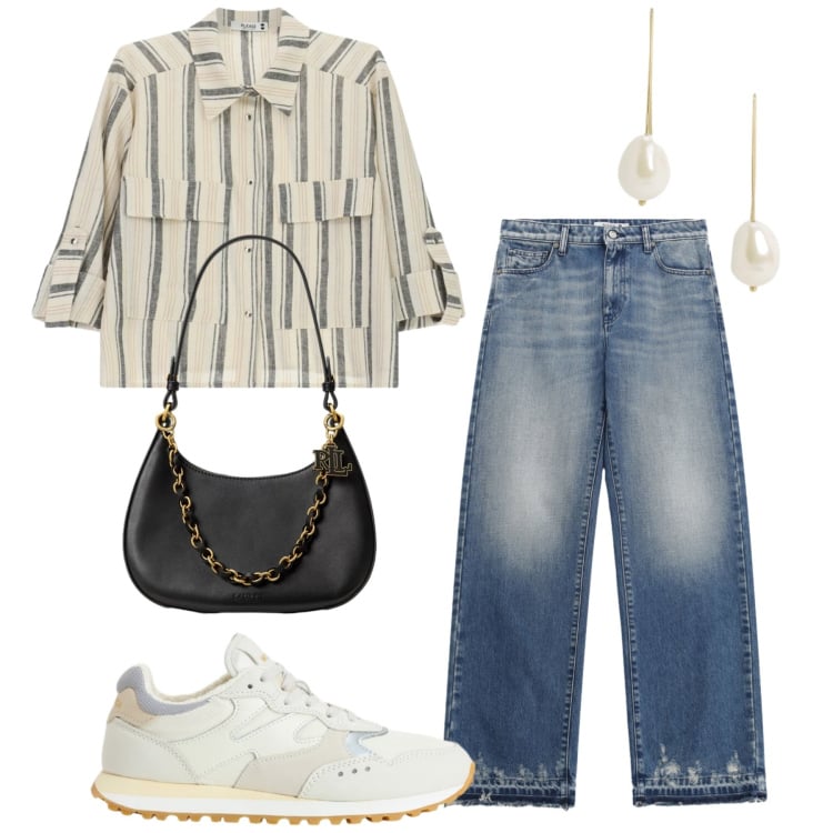 Outfit donna - Total look #2423536. Stile Basic per Tutti i giorni. Abbinamento con jeans, camicie, sneakers, orecchini, borse a spalla.