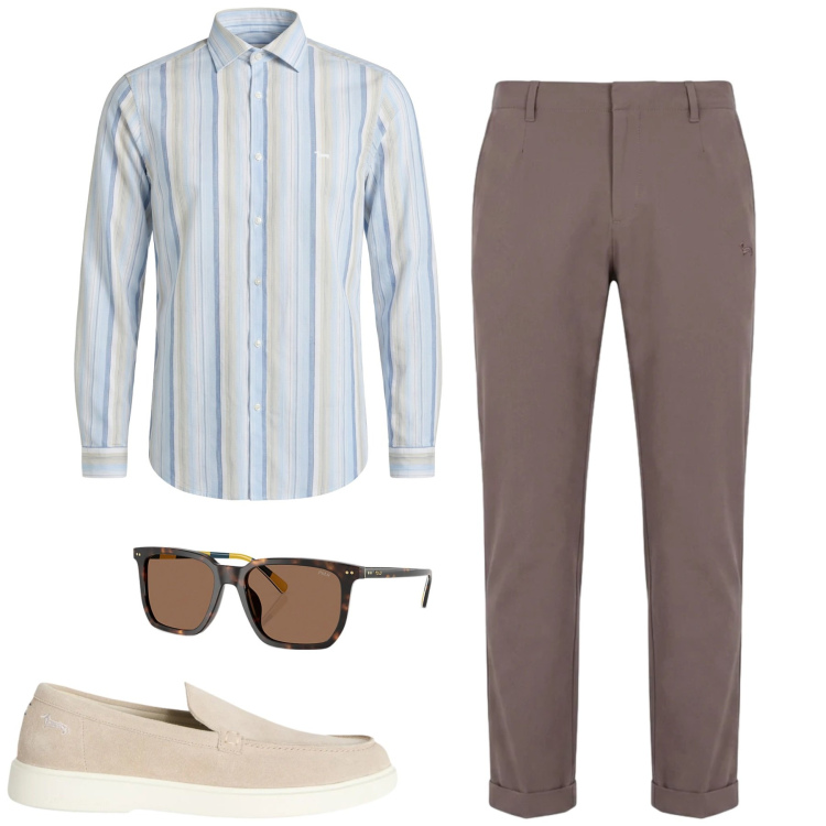 Outfit uomo - In città. Stile Business/Elegante per Tutti i giorni. Abbinamento con scarpe stringate, camicie, pantaloni, occhiali da sole.