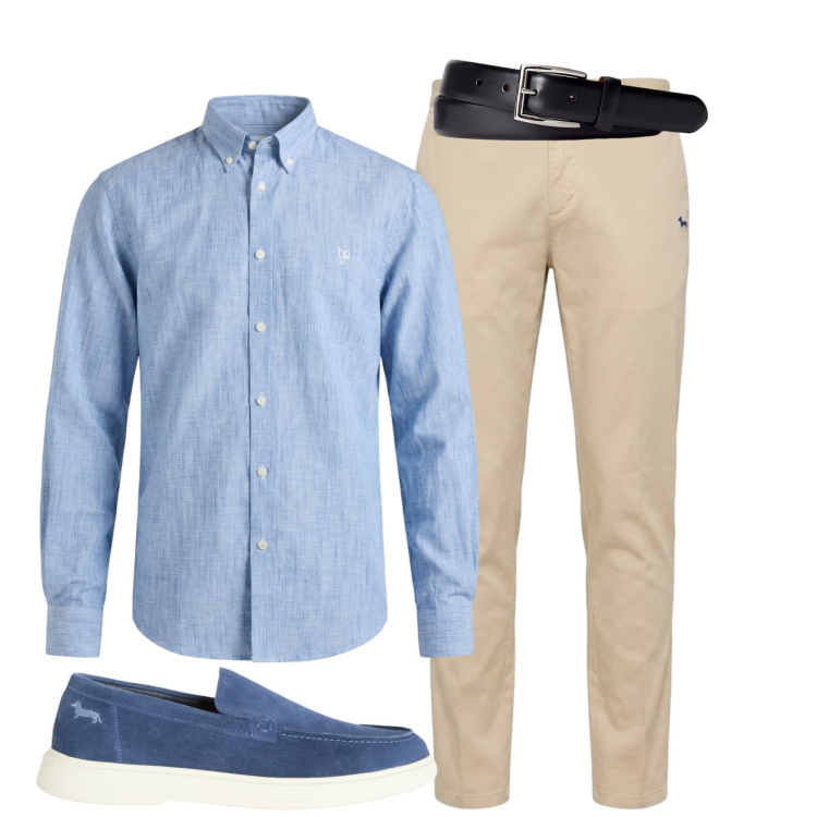 Outfit uomo - In città. Stile Business/Elegante per Tutti i giorni. Abbinamento con camicie, pantaloni chino, scarpe stringate, cinture.