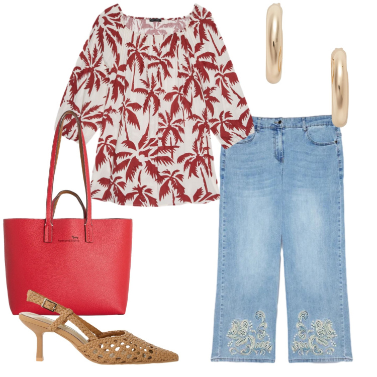 Outfit donna - Total look #2423617. Stile Casual chic per Tutti i giorni. Abbinamento con shopping bag, décolleté, jeans, bluse, orecchini.