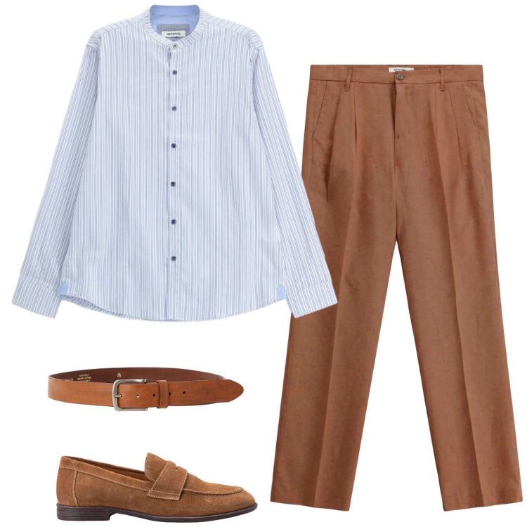 Outfit uomo - Rilassato ed elegante. Stile Trendy per Serata speciale. Abbinamento con scarpe stringate, camicie, pantaloni, cinture.