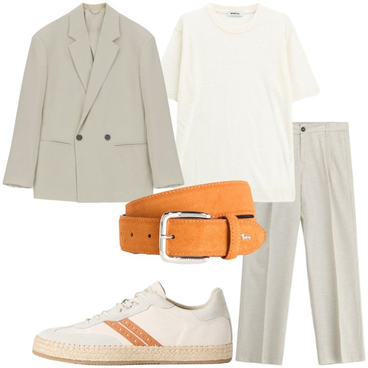 Outfit uomo - Eleganza rilassata. Stile Trendy per Serata speciale. Abbinamento con cinture, sneakers, pantaloni, t-shirt, giacche.