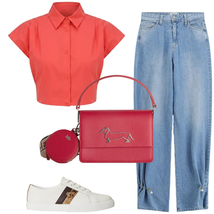 Outfit donna - Total look #2423650. Stile Casual chic per Tutti i giorni. Abbinamento con borse a tracolla, camicie a manica corta, jeans, sneakers.