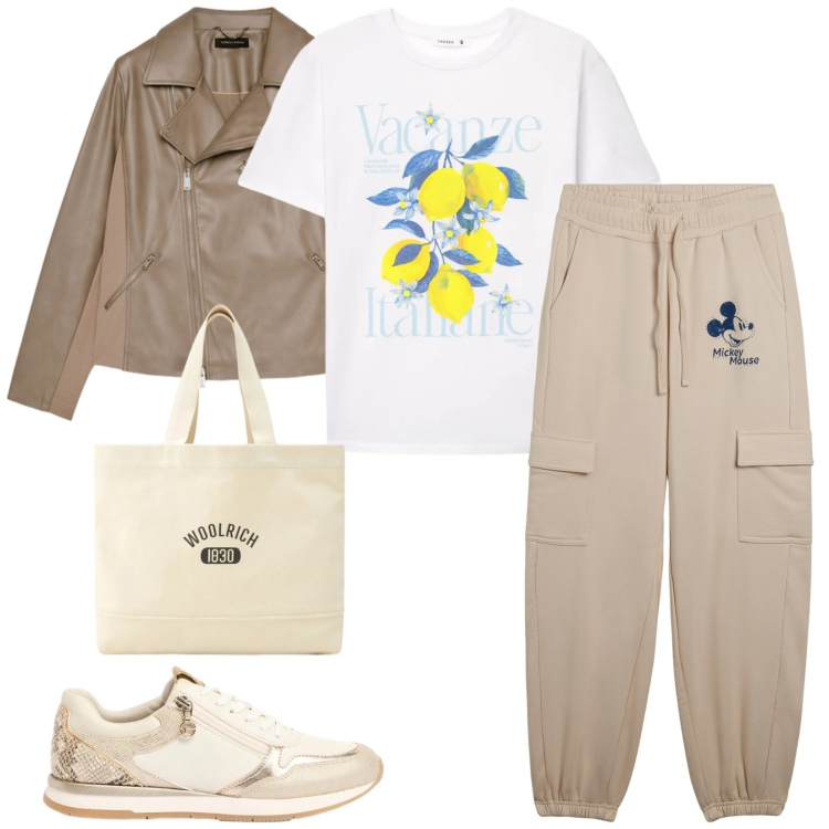 Outfit donna - Total look #2423651. Stile Urban per Serata fuori. Abbinamento con sneakers, t-shirt, pantaloni cargo, borse tote, blazer.