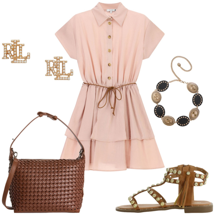 Outfit donna - Total look #2423657. Stile Etnico per Serata fuori. Abbinamento con cinture, borse a spalla, sandali, vestiti corti, orecchini.