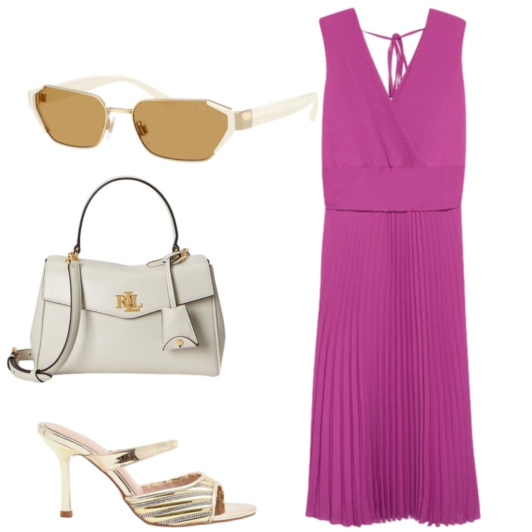 Outfit donna - Total look #2423670. Stile Glamour per Cerimonia. Abbinamento con sabot, vestiti lunghi, borse a mano, occhiali da sole.