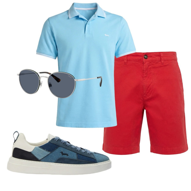 Outfit uomo - Total look #2423674. Stile Casual per Tutti i giorni. Abbinamento con bermuda, sneakers, polo, occhiali da sole.