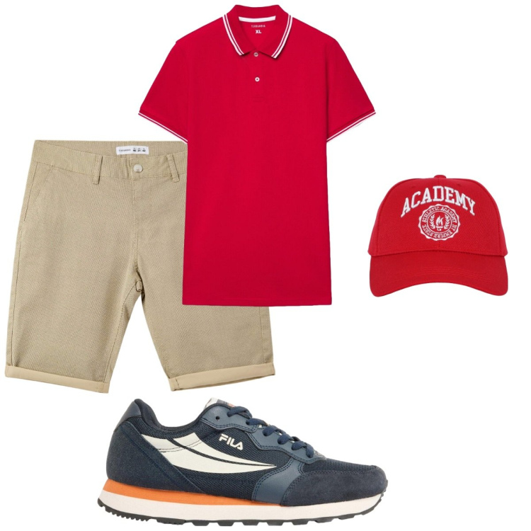 Outfit uomo - Total look #2423679. Stile Casual per Tutti i giorni. Abbinamento con sneakers, cappelli, pantaloni corti, polo.