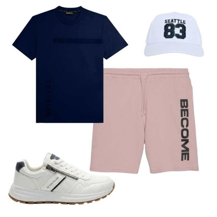 Outfit uomo - Total look #2423684. Stile Casual per Sport. Abbinamento con sneakers, cappelli, bermuda, t-shirt.