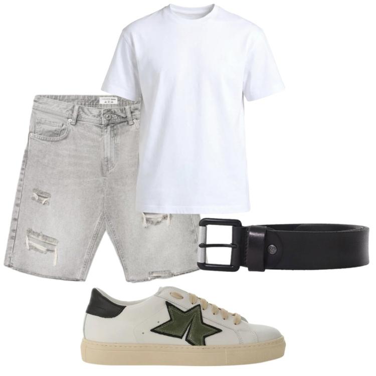 Outfit uomo - Total look #2423686. Stile Casual per Tutti i giorni. Abbinamento con t-shirt, shorts, sneakers, cinture.