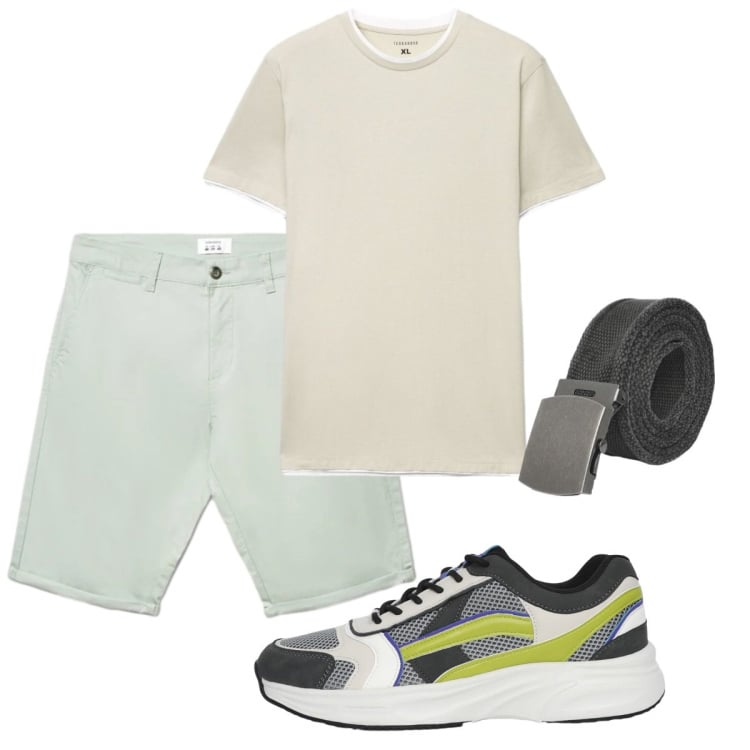 Outfit uomo - Total look #2423687. Stile Casual per Tutti i giorni. Abbinamento con sneakers, t-shirt, shorts, cinture.