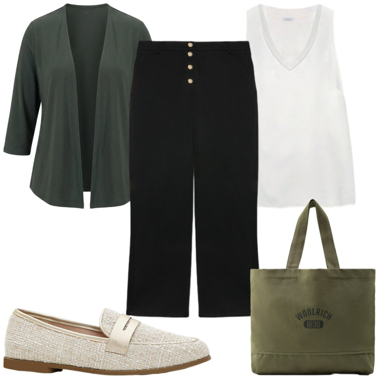 Outfit donna - Total look #2423711. Stile Casual per Ufficio. Abbinamento con mocassini, borse tote, top, blazer, pantaloni.