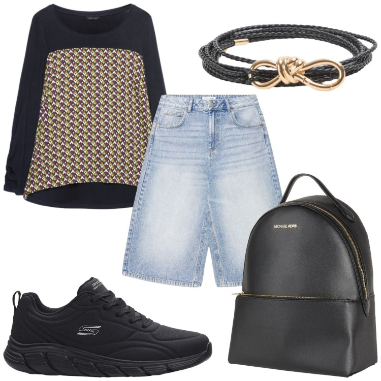 Outfit donna - Total look #2423712. Stile Casual per Tutti i giorni. Abbinamento con zaini, sneakers, pantaloni corti, cinture, t-shirt.