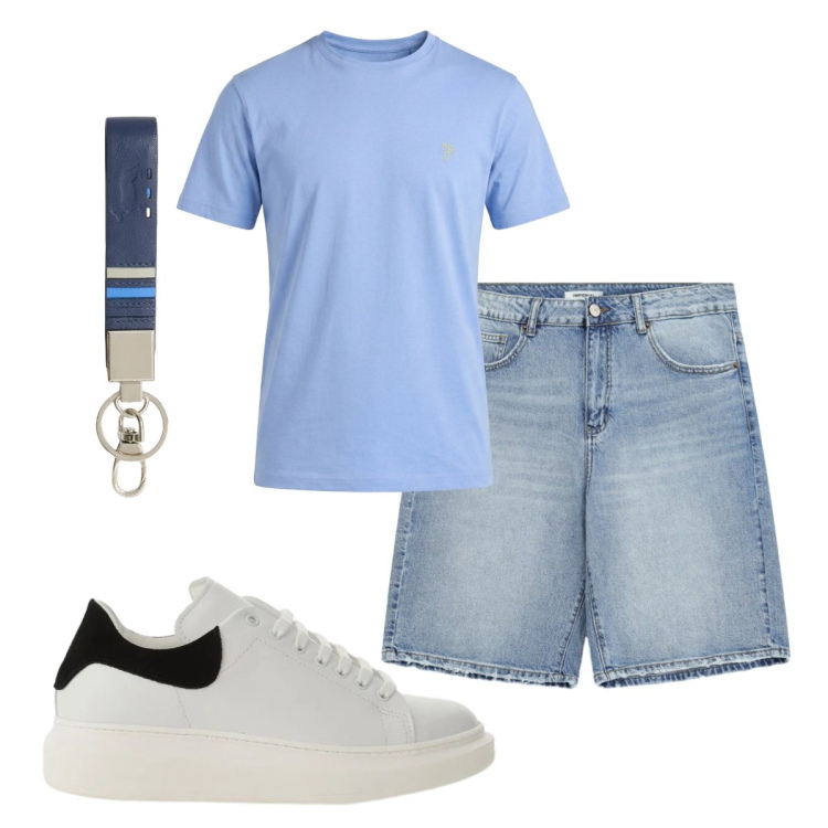 Outfit uomo - Total look #2423713. Stile Casual per Tutti i giorni. Abbinamento con portachiavi, t-shirt, sneakers, bermuda.