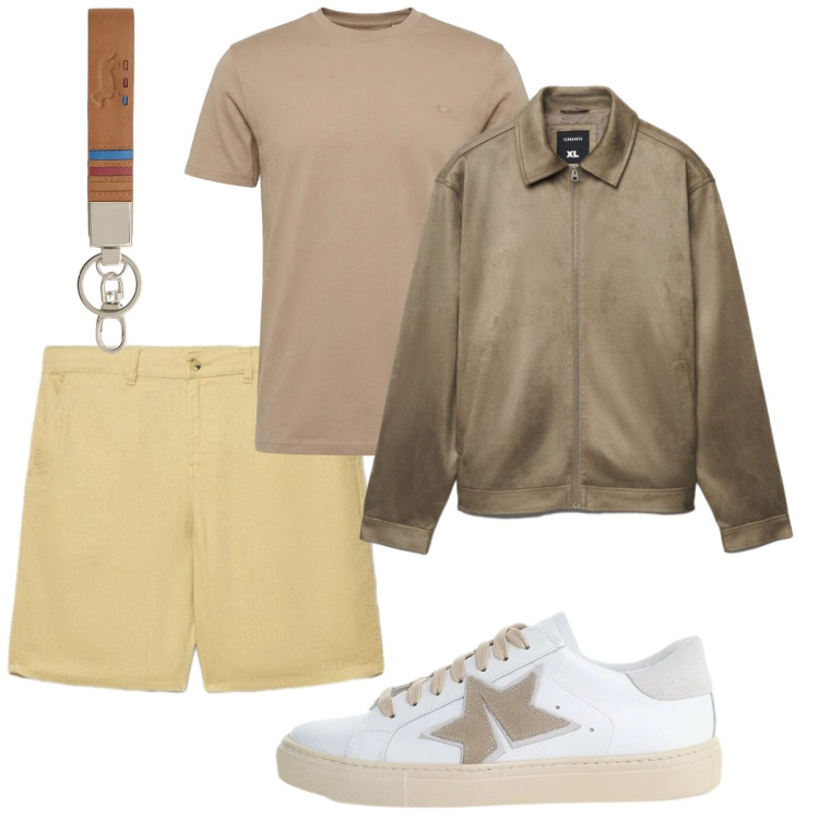 Outfit uomo - Total look #2423716. Stile Trendy per Tutti i giorni. Abbinamento con portachiavi, t-shirt, giacche, shorts, sneakers.
