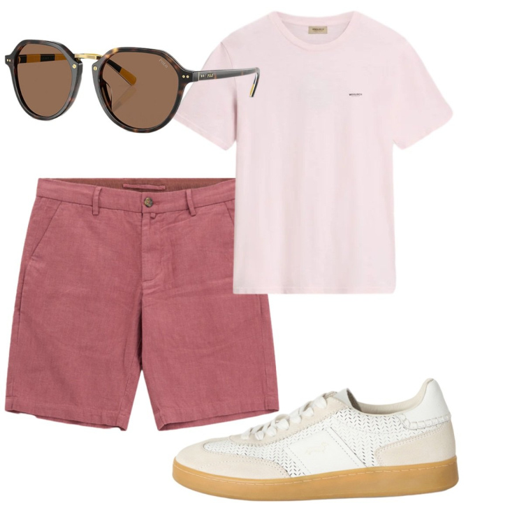 Outfit uomo - Total look #2423722. Stile Trendy per Tutti i giorni. Abbinamento con sneakers, t-shirt, occhiali da sole, bermuda.