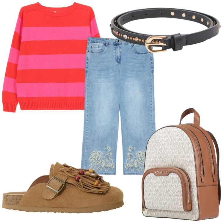 Outfit donna - Total look #2423724. Stile Casual per Scuola/Università. Abbinamento con zaini, cinture, maglieria, sabot, jeans.