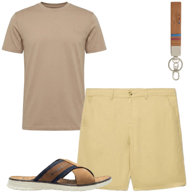 Outfit uomo - Total look #2423725. Stile Casual per Tutti i giorni. Abbinamento con sandali, portachiavi, t-shirt, shorts.